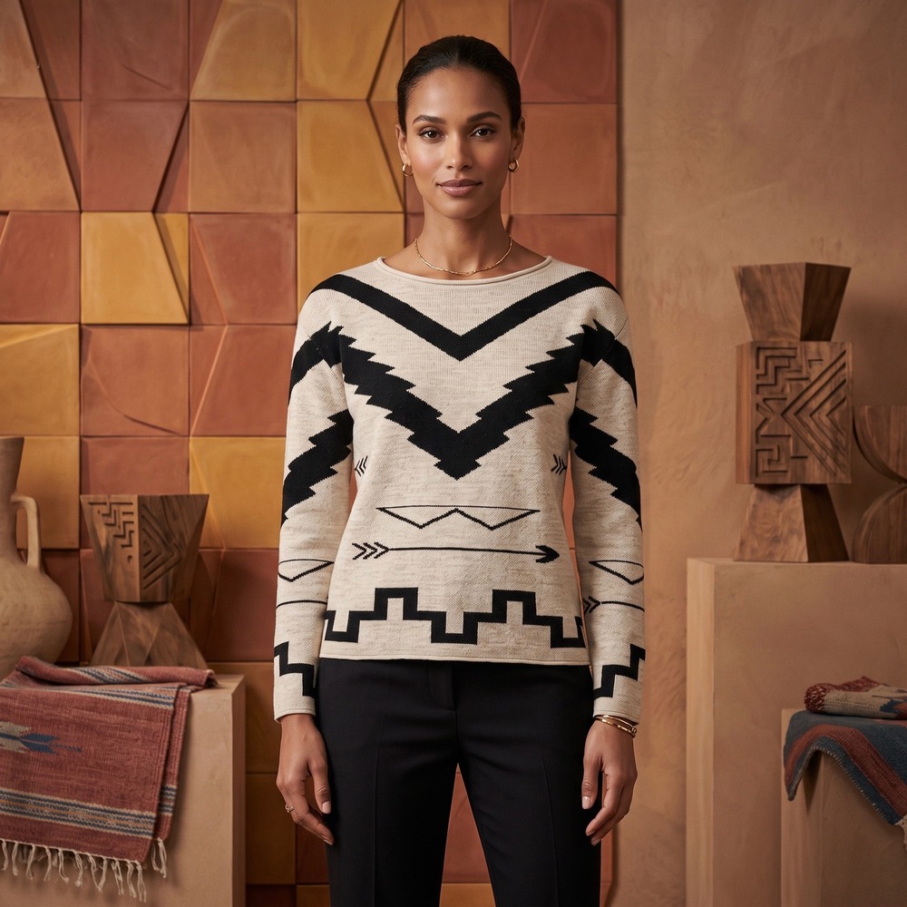 Lauren Jeans Co. Ralph Lauren Cotton Southwest Aztec Beige Brown Knit Sweater Sm